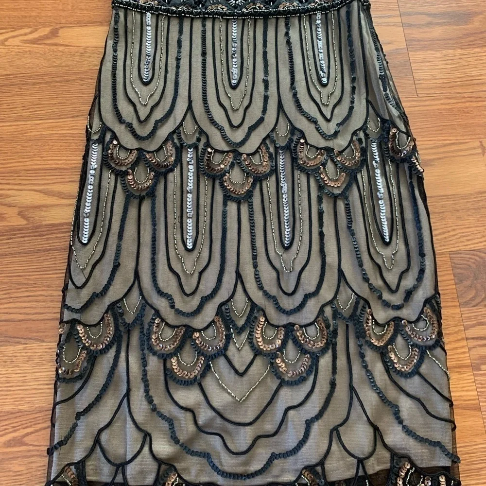SUE WONG 4 Black Nude Beaded Sequin embellished Formal Cocktail dress